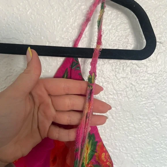 Farm Rio Mixed Flowery Ruffle One Shoulder Midi Dress Tropical Floral Pink - Picture 7 of 8